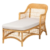 bali & pari Bruno Natural Rattan Chaise Lounge Chair with Cushion - Handwoven Wicker Accent Lounger with Rounded Backrest and Arms for Living Room, Bedroom or Sunroom